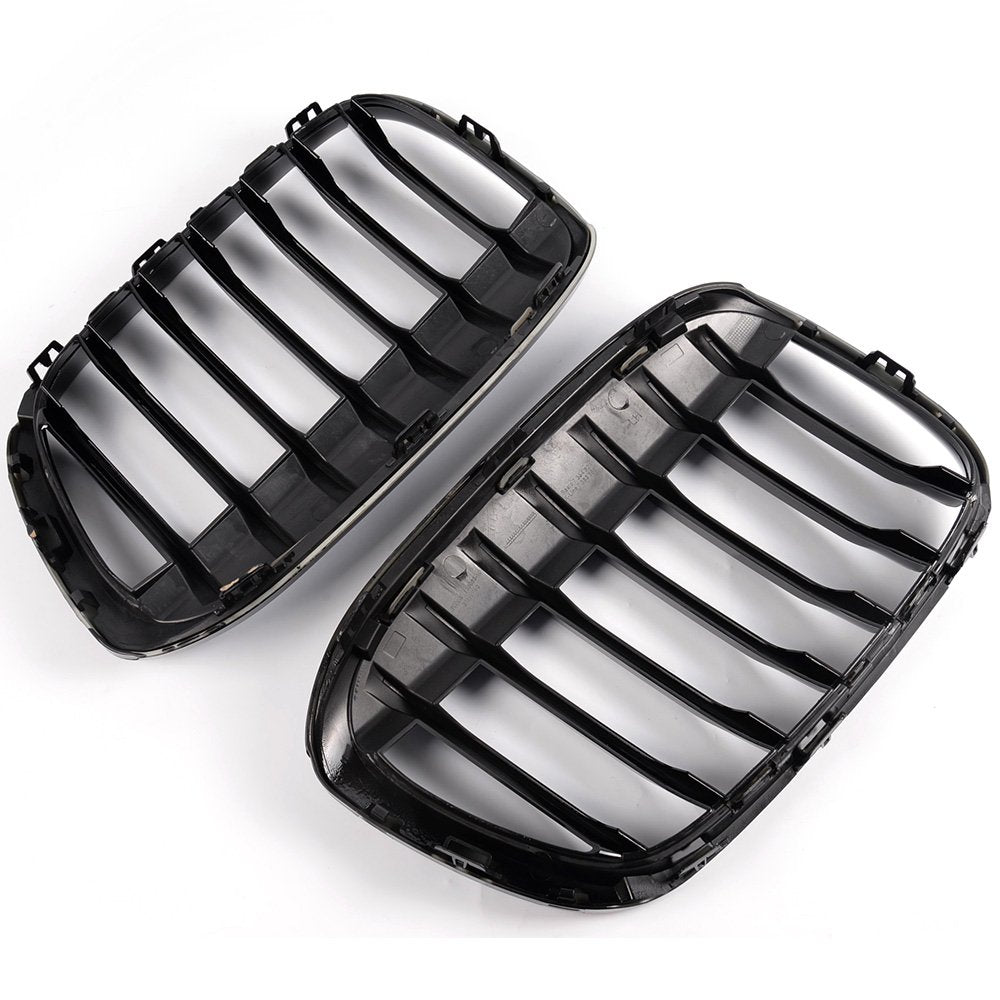 Black Front Bumper Kidney Grille Hood Grill Compatible for BMW F48 F49 X1 2016-2017
