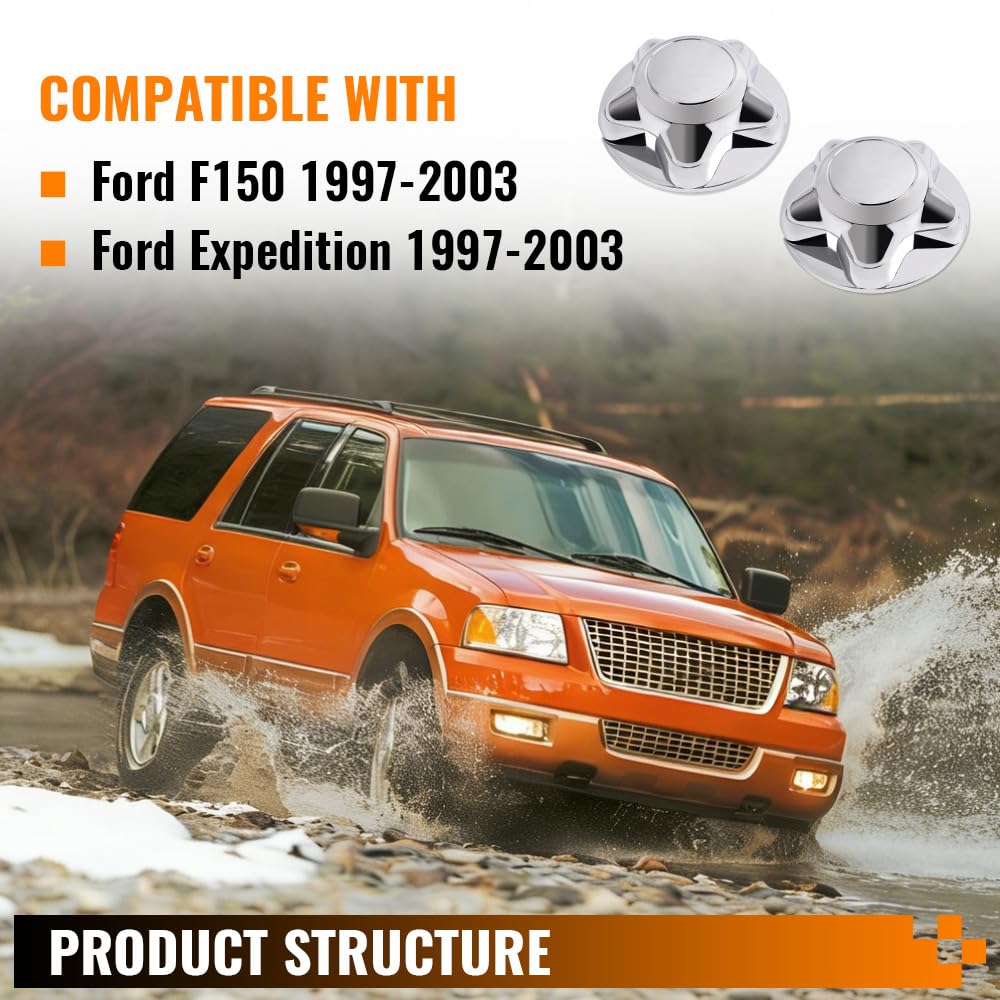 G-PLUS 7" Center Caps with 5-Lug Steel Wheel Chrome 2 PCS Compatible with Ford F150 Expedition 1997-2003 Wheel Hub Caps Rim Cover