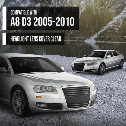 G-PLUS Headlight Lens Cover Compatible with Audi A8 D3 2005-2010 Left & Right Pair Front Headlamp Lens Cover Clear