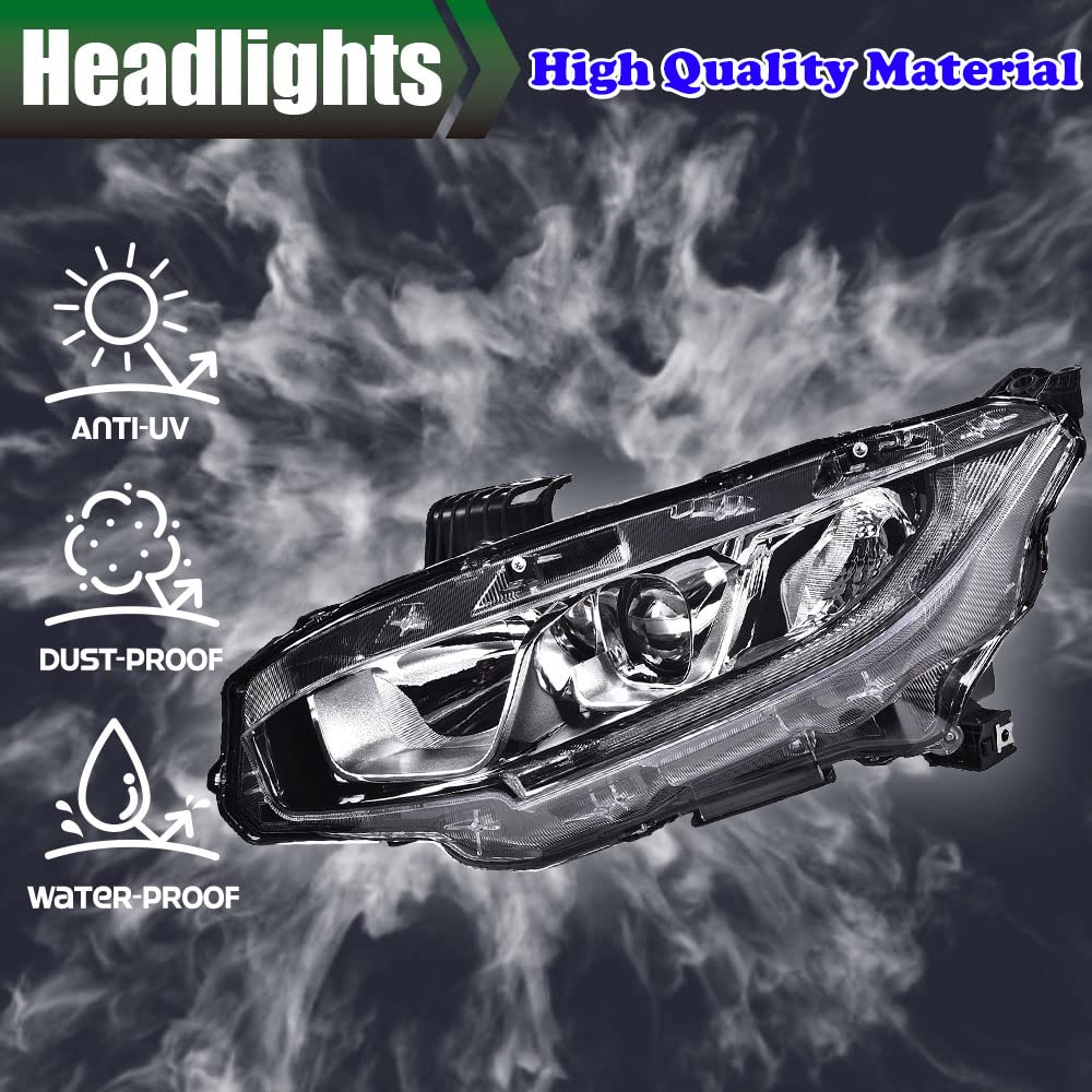 G-PLUS Projector Headlights, Compatible with Honda Civic 2016-2021 2/4Door DX EX/EX-L/EX-T LX/LX-P Si Sport,(NOT For Factory LED Headlight Models) Halogen Model LED DRL (Passenger & Driver Side)