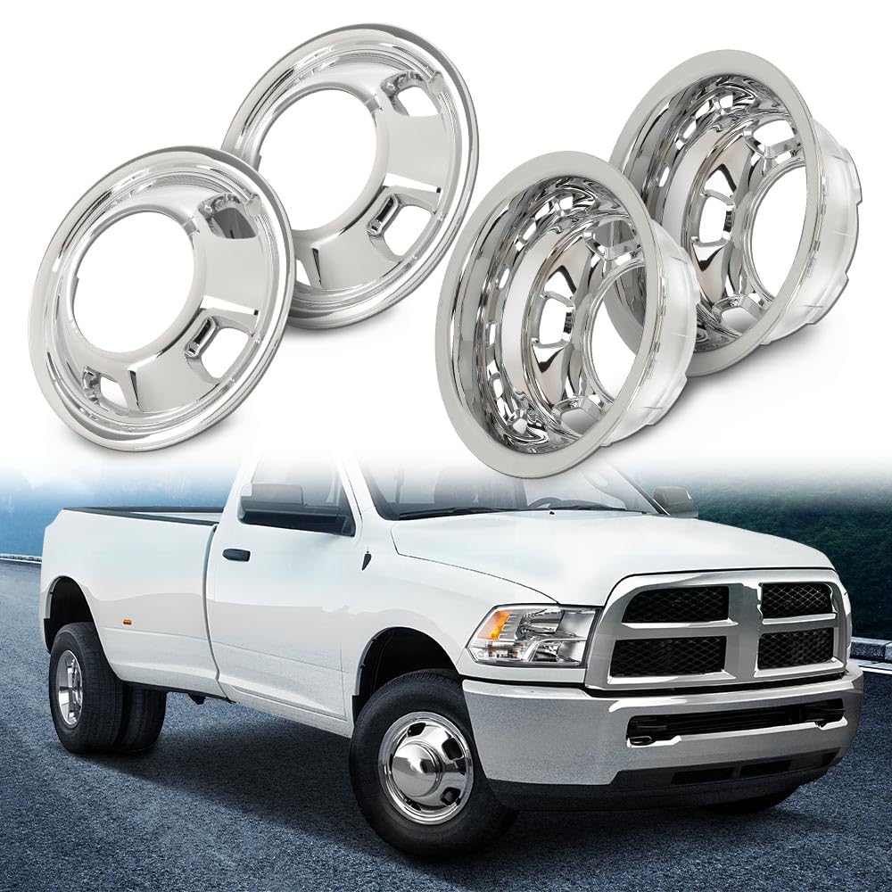 G-PLUS 17" Dually Wheel Simulators Dual Skins Liners Compatible with Dodge Ram 2003-2018/Fit Dodge Ram Chassis Cab 2013-2018 Chrome 52106937AB 52106882AA 52106877AB 52106876AA 4 PCS