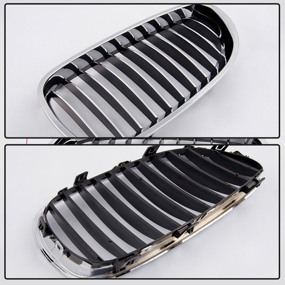 Left & Right Front Bumper Kidney Grilles Hood Grill Replacement For BMW E60 E61 5 Series M5 2003 2004 2005 2006 2007 2008 2009 2010 Silver