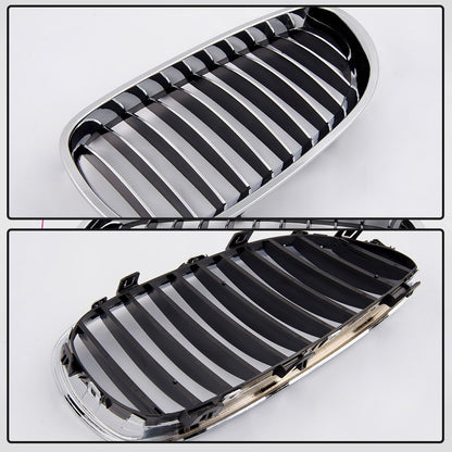 Left & Right Front Bumper Kidney Grilles Hood Grill Replacement For BMW E60 E61 5 Series M5 2003 2004 2005 2006 2007 2008 2009 2010 Silver