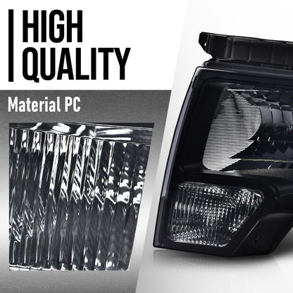 G-PLUS Headlights Assembly, Compatible with 2009 2010 2011 2012 2013 F150(NOT Fit LED Style,Only Fit without LED Style) bumper Headlamp, Smoky lens Chrome Housing Amber Reflector