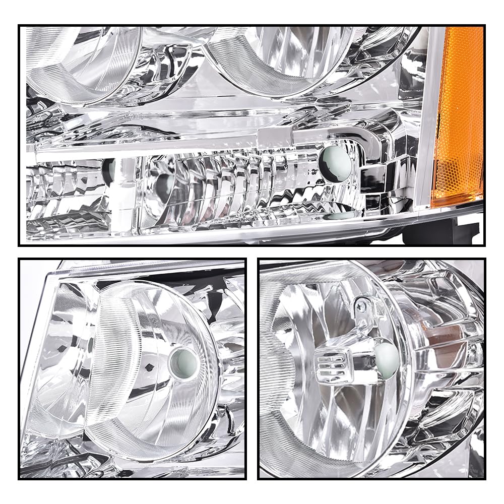 G-PLUS Headlights Assembly Compatible with Chevy Tahoe Subarban Avalanche 2007-2014 Set Pair Bumper Corner Headlamps Left & Right Clear Lens Chrome Housing Amber Reflector,faros delanteros