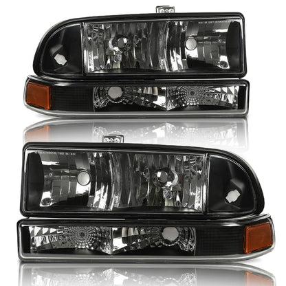 G-PLUS Headlights Assembly Fit Chevy S10 Pickup/Blazer 1998 1999 2000 2001 2002 2003 2004 Bumper Headlamps Clear Lens Black Housing Amber Reflector 16526217 16526218 15098267 15098268,faros delanteros