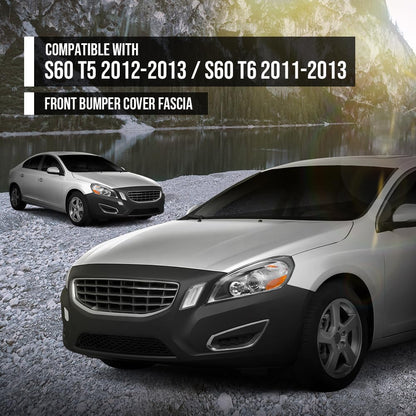 G-PLUS Front Bumper Cover Fascia Compatible with Volvo S60 T5 2012-2013 / T6 2011-2013 398025015, VO1000200 Black