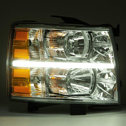 G-PLUS LED DRL Headlights, Fit 2007-2014 Chevy Silverado 2500 3500 & HD Models/Fit 2007-2013 Chevy Silverado 1500 Bumper Headlamps, Clear Lens Chrome Housing Amber Reflector,faros delanteros