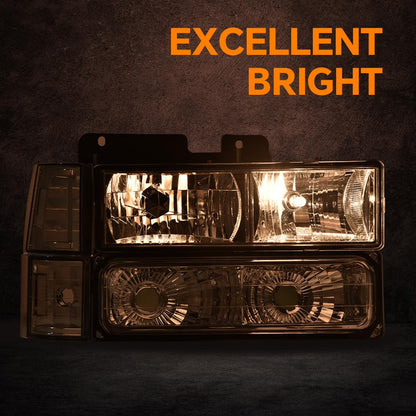 G-PLUS Headlights Assembly w/Bulbs Fit Chevy Suburban C1500 C2500 K1500 K2500 1994-1999, Fit GMC C2500 K2500 1994-2000, Left & Right Headlamps Assembly, Clear Lens Chrome Housing Clear Reflector