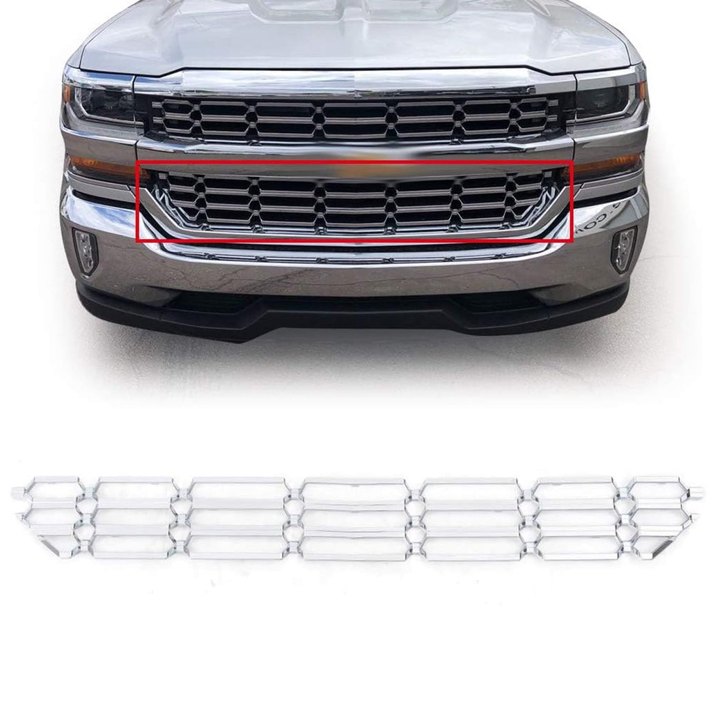 G-PLUS Grille Insert Chrome Snap On Front Lower Compatible With Chevy Silverado 1500 2016-2018 Chrome Inserts Grille