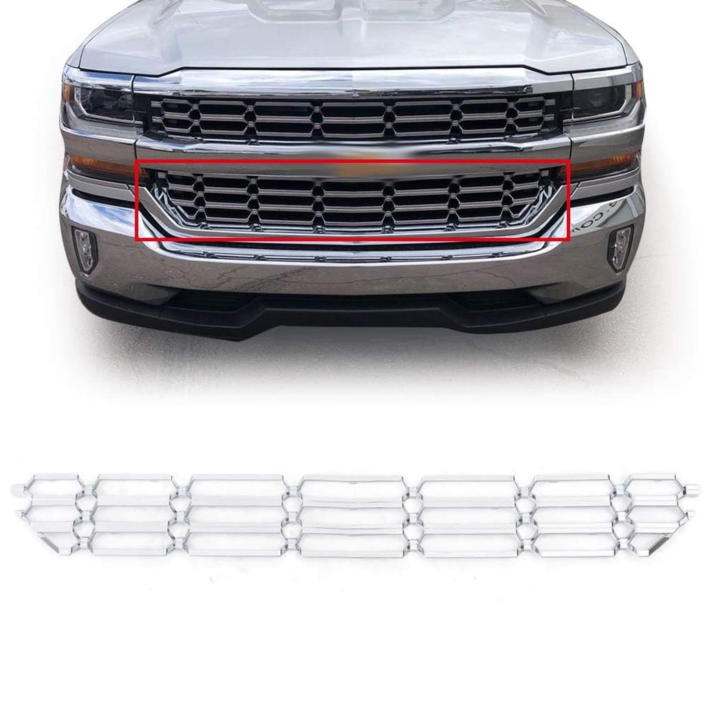 G-PLUS Grille Insert Chrome Snap On Front Lower Compatible With Chevy Silverado 1500 2016-2018 Chrome Inserts Grille