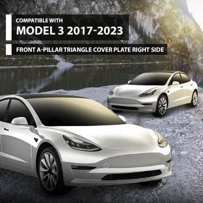 G-PLUS Front A-Pillar Triangular Cover Plate Right Compatible with Tesla Model 3 2017-2023 22873014, 1130656-00-E Gloss Black