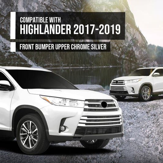 G-PLUS Front Bumper Upper Grille Compatible with Toyota Highlander 2017 2018 2019 531010E230 Chrome Black