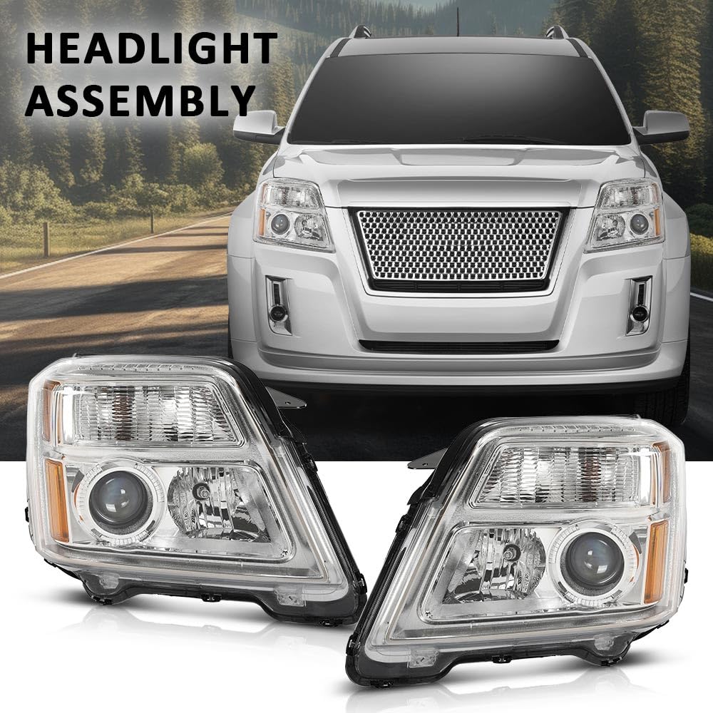 G-PLUS Projector Headlights Left & Right Side Compatible with GMC Terrain (submodel: SLE, SLT) 2010-2015 Not Fit for Denali Models Clear Lens Chrome Housing Bumper Headlamps,faros delanteros