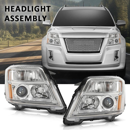 G-PLUS Projector Headlights Left & Right Side Compatible with GMC Terrain (submodel: SLE, SLT) 2010-2015 Not Fit for Denali Models Clear Lens Chrome Housing Bumper Headlamps,faros delanteros