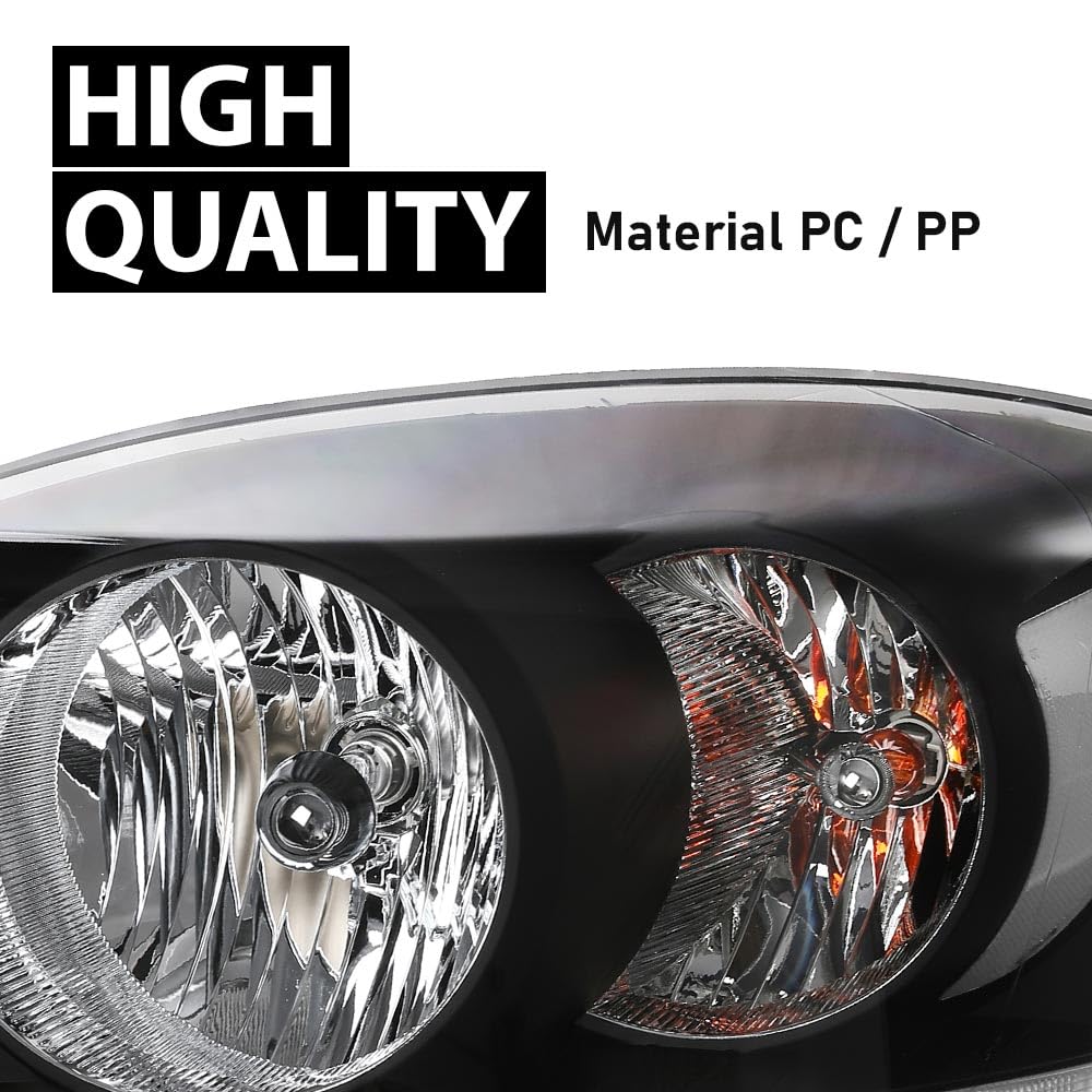 G-PLUS Headlights Assembly w/Bulbs Light Bar Left and Right Side Compatible with Dodge Ram 1500 2006-2008/Fit Dodge Ram 2500 3500 2006-2009 Clear Lens Black Housing Clear Reflector