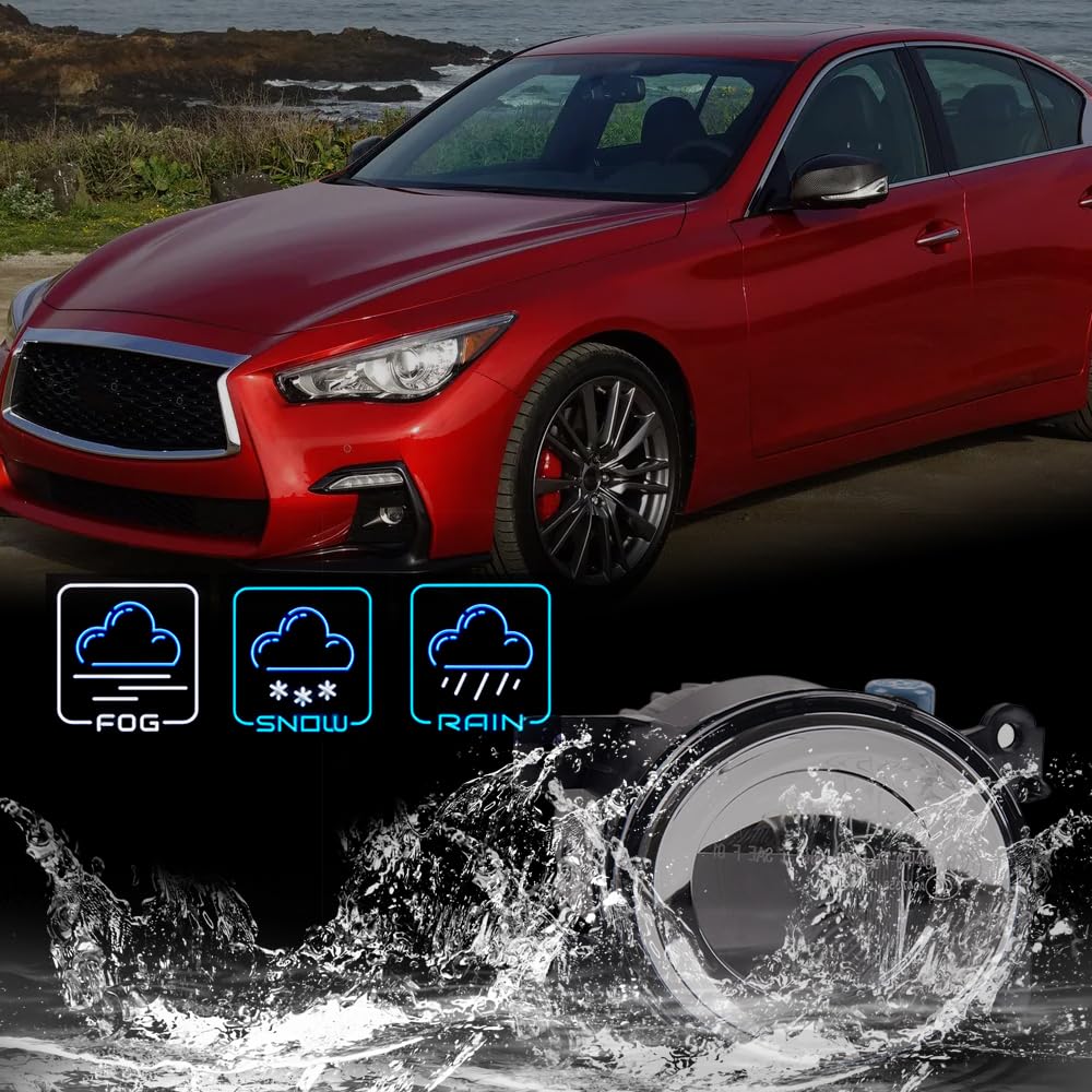 G-PLUS Front Bumper Mounted Fog Light Assembly Replacement For 2015-2017 Infiniti Q50 QX50 QX60 QX80 Driving Lamps Left Driver Side w/Bulbs LED Type Replacement 261554GA0A