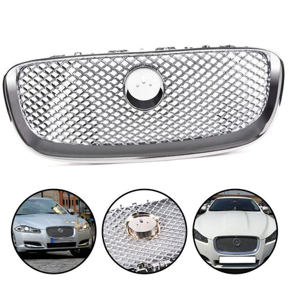 Chrome Silver Front Upper Grille Front Center Grill Assembly Compatible For Jaguar XF XFR 2012-2015