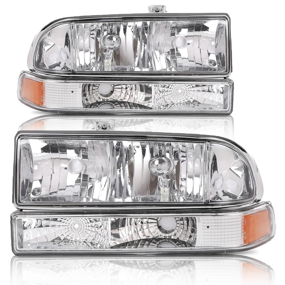 G-PLUS Headlights Assembly Fit Chevy S10 Pickup/Blazer 1998 1999 2000 2001 2002 2003 2004 Bumper Headlamps Clear Lens Chrome Housing Amber Reflector,faros delanteros
