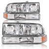 G-PLUS Headlights Corner Bumper Turn Signal w/o Bulbs Fit Chevy Blazer 1998-2005 / Fits Chevy S10 Pickup 1998-2004 Clear Lens Chrome Housing Amber Reflector Bumper Headlamps,faros delanteros Assembly
