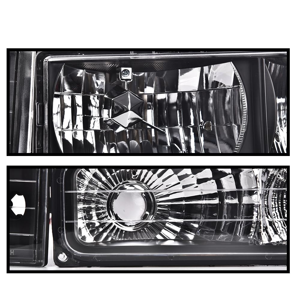 G-PLUS Headlights Assembly w/Bulbs Fit Chevy Suburban C1500 C2500 K1500 K2500 1994-1999, Fit GMC C2500 K2500 1994-2000, Left & Right Headlamps Assembly, Clear Lens Black Housing Clear Reflector