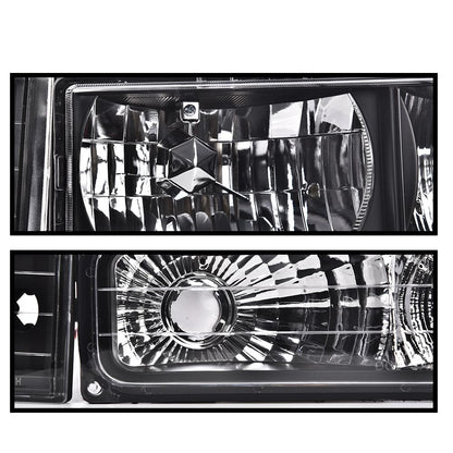 G-PLUS Headlights Assembly w/Bulbs Fit Chevy Suburban C1500 C2500 K1500 K2500 1994-1999, Fit GMC C2500 K2500 1994-2000, Left & Right Headlamps Assembly, Clear Lens Black Housing Clear Reflector