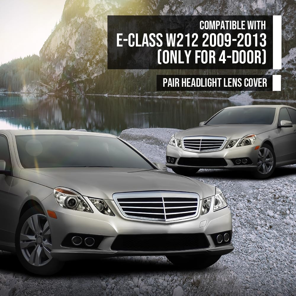 G-PLUS Headlight Lens Cover Compatible with Benz E-Class W212 E350 E500 E63 2009 2010 2011 2012 2013 (Only for 4-Door) Left & Right Side A2128209661, A2128209561 Front Headlamp Lens Cover Clear
