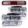 G-PLUS Headlights Assembly Turn Signal Lamp & LED 3rd Third Brake Light Fit Chevy Silverado 1500/2500 99-02 / Suburban 1500/2500/Tahoe 00-06 Faros Conjunto De Faros
