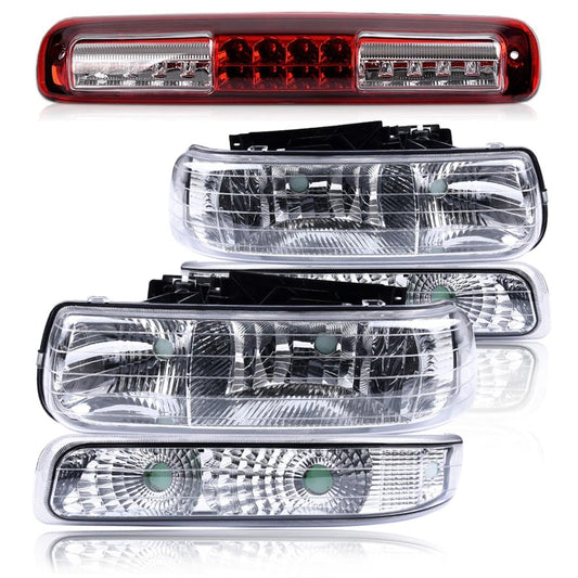 G-PLUS Headlights Assembly Turn Signal Lamp & LED 3rd Third Brake Light Fit Chevy Silverado 1500/2500 99-02 / Suburban 1500/2500/Tahoe 00-06 Faros Conjunto De Faros