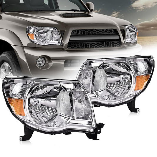 G-PLUS Headlights Assembly, Compatible with 2005 2006 2007 2008 2009 2010 2011 Toyota Tacoma Bumper Headlamps, Clear Lens Chrome Housing Amber Reflector,faros delanteros
