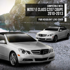 G-PLUS Headlight Lens Cover 2PCS for Benz E-Class W207 E350 E500 Coupe 2010-2013 Clear Front View