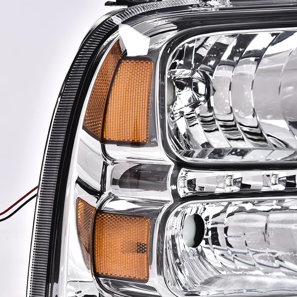 G-PLUS LED Headlights Compatible with Point StyleFord F250 F350 F450 F550 Super Duty 2005-2007 DRL BAR Headlamps Clear Lens Chrome Housing Amber Reflector,faros delanteros
