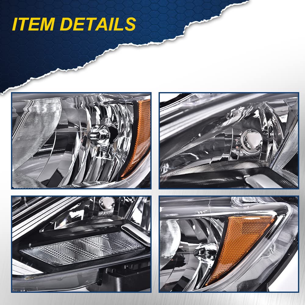 G-PLUS Headlights Assembly Compatible with 2016-2018 Nissan Sentra 4-Door Sedan S SL SR SV, (ONLY For Factory Halogen Models Headlights),Headlamps Black Housing,Driver Left,faros delanteros
