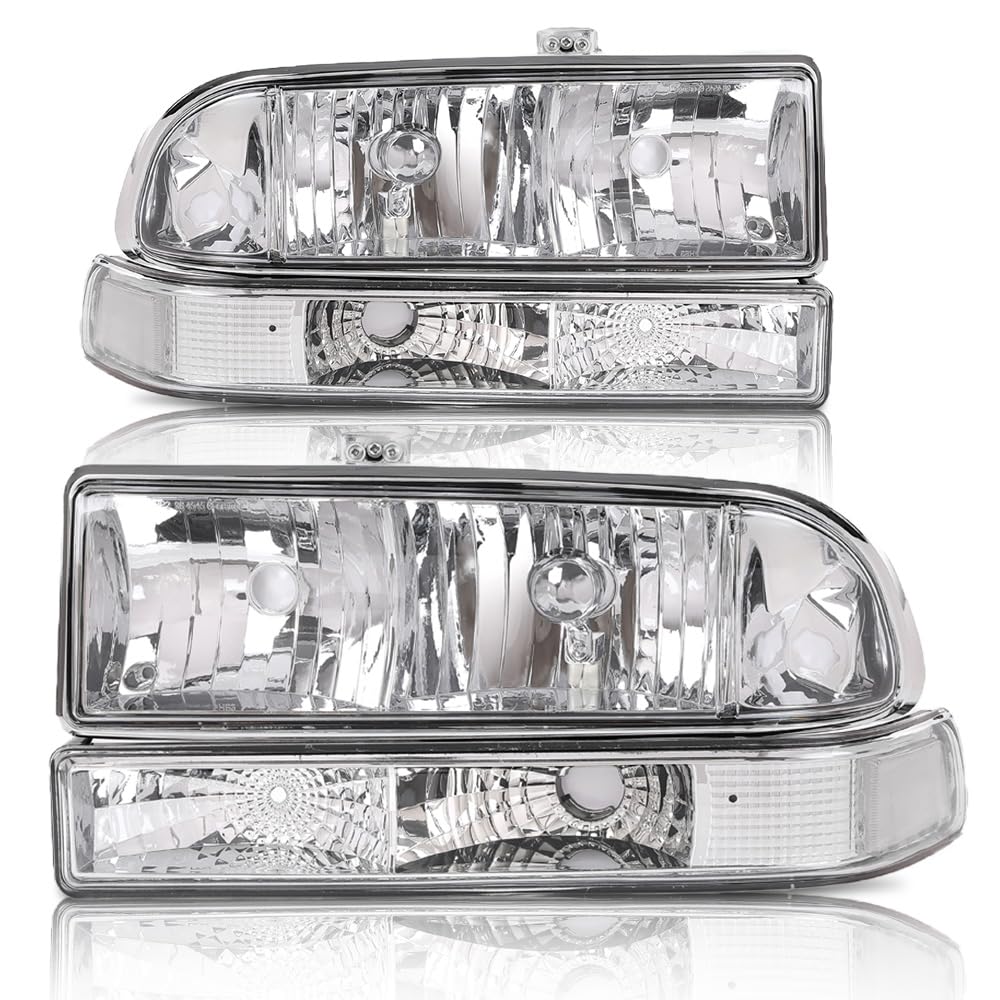 G-PLUS Headlights Assembly,Fit Chevy S10 Blazer 1998 1999 2000 2001 2002 2003 2004 Bumper Headlamps,Clear Lens Chrome Housing Clear Reflector 16526217 16526218 15098267 15098268,faros delanteros