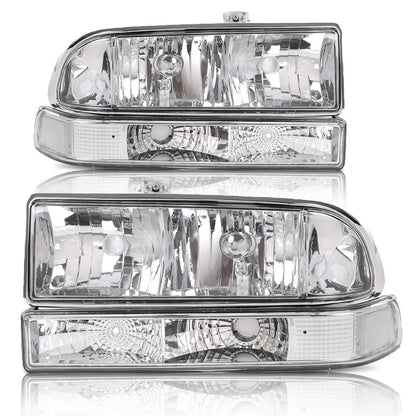 G-PLUS Headlights Assembly,Fit Chevy S10 Blazer 1998 1999 2000 2001 2002 2003 2004 Bumper Headlamps,Clear Lens Chrome Housing Clear Reflector 16526217 16526218 15098267 15098268,faros delanteros