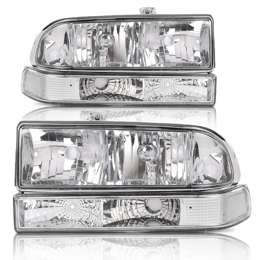G-PLUS Headlights Assembly,Fit Chevy S10 Blazer 1998 1999 2000 2001 2002 2003 2004 Bumper Headlamps,Clear Lens Chrome Housing Clear Reflector 16526217 16526218 15098267 15098268,faros delanteros