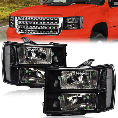 G-PLUS Tube Projector Headlights Assembly Fit GMC Sierra 1500 2007-2013 /Fit GMC Sierra 2500HD 3500HD 2007-2014 Headlamps Clear Lens Black Housing Clear Reflector Left & Right,faros delanteros