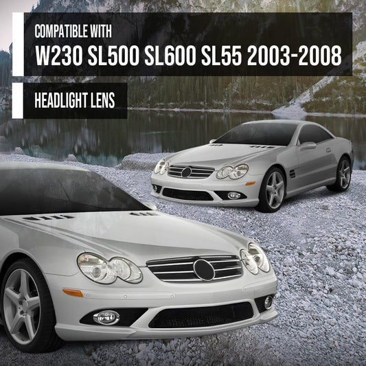 G-PLUS Headlight Lens Cover Compatible with Benz W230 SL500 SL600 SL55 2003-2008 Left & Right Pair Front Headlamp Lens Cover Clear