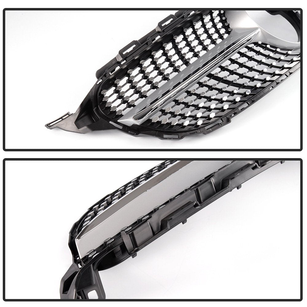 Front Diamond Style Grille Grill Trim Shell Compatible with W205 C Class C250 C300 C400 C450 AMG Sport 2015 2016 2017 2018 Without Camera