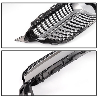 Front Diamond Style Grille Grill Trim Shell Compatible with W205 C Class C250 C300 C400 C450 AMG Sport 2015 2016 2017 2018 Without Camera