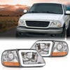 G-PLUS LED DRL Strip Headlights & Corner Parking Lights Fit Ford F150 1998-2003/Fit Ford Expedition 1997-2002/Fit 1997-1999 F250 Headlamps Clear Lens Chrome Housing Amber Reflector,faros delanteros