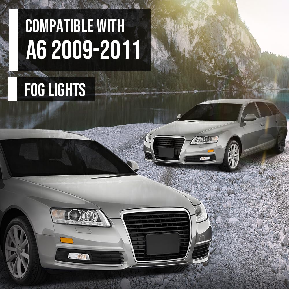 G-PLUS Pair Front Bumper Driving Fog Light Lamps Compatible with Audi A6 C6 2009-2011 Fit Audi A6 S6 Quattro 2009-2011 4F0941699A, 4F0941700A Black