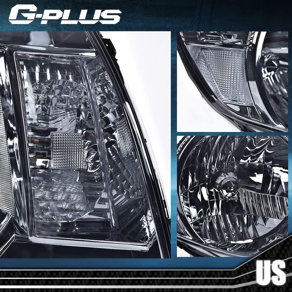 G-PLUS Headlights Assembly Compatible with Toyota Tacoma 2005 2006 20007 2008 2009 2010 2011 Bumper Headlamps Smoky Lens Chrome Housing Clear Reflector,faros delanteros