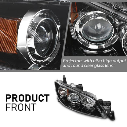G-PLUS Projector Headlights Assembly Compatible with Mazda 3 4-Door Sedan 2004-2009,NOT Fit Hatchback Models, Headlamps,faros delanteros Clear Lens Black Housing Amber Reflector Left & Right