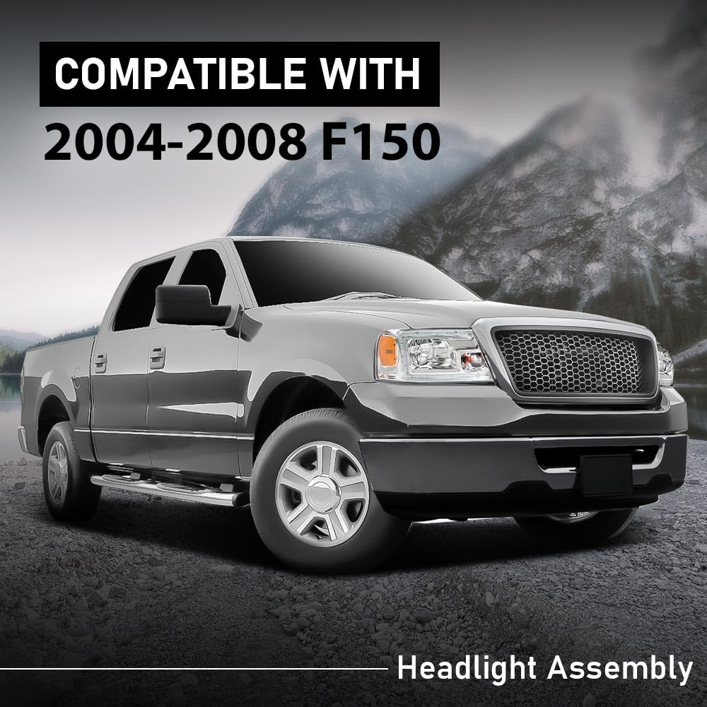 G-PLUS LED DRL Headlights Fit Ford F150 2004-2008, Fit Lincoln Mark LT 2006-2008(NOT Fit 2004 F150 Heritage/Flareside Beds),Pair Headlamps Clear Lens Chrome Housing Amber Reflector,faros delanteros