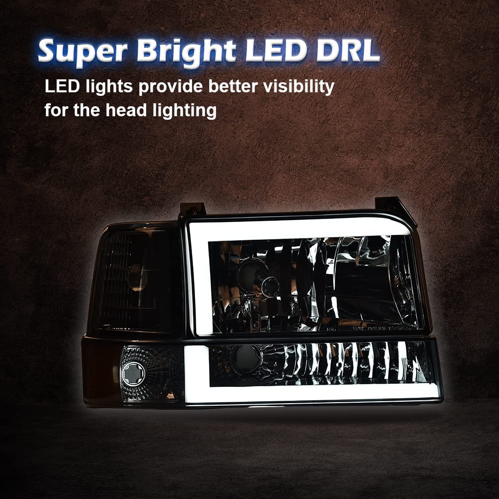 G-PLUS LED DRL Headlights, Fit 1992-1996 Ford Bronco F150 F250 F350,Fits Models with Halogen Headlights Only,Bumper Headlamps, Clear Lens Black Housing Clear Reflector,faros delanteros