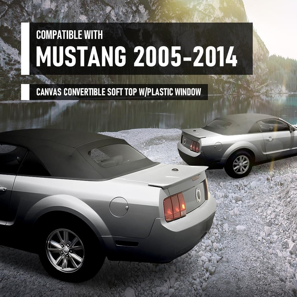 G-PLUS Canvas Convertible Soft Top w/Plastic Window Compatible with Ford Mustang 2005-2014 Black