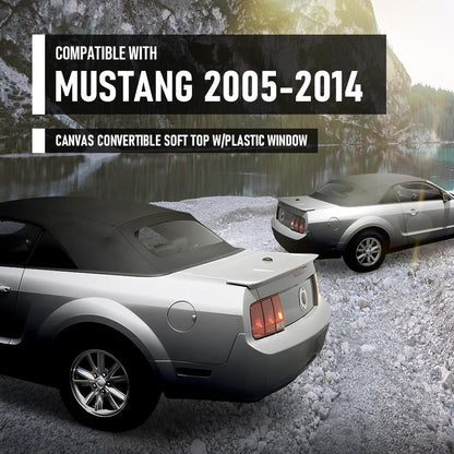 G-PLUS Canvas Convertible Soft Top w/Plastic Window Compatible with Ford Mustang 2005-2014 Black