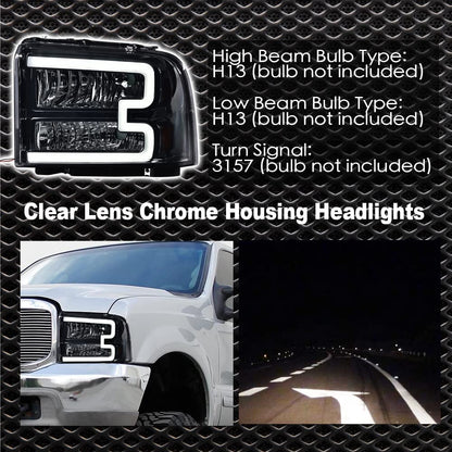 G-PLUS LED DRL Headlights, Compatible with Ford F250 F350 F450 F550 Super Duty 2005-2007 Bumper Headlamps, Smoky Lens Chrome Housing Amber Reflector 6C3Z13008DB FO2502217