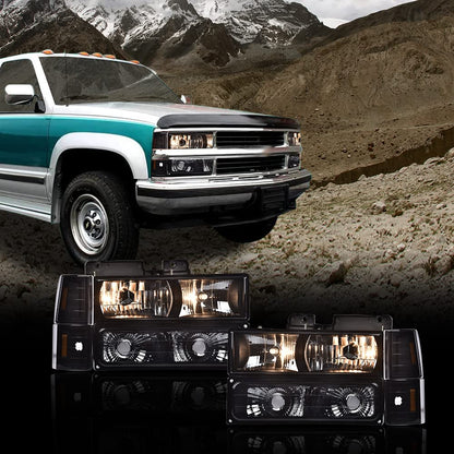 G-PLUS Headlights Assembly, Fit GMC C1500 K1500 Yukon 1994-1999 Bumper Headlamps, Smoky Lens Black Housing Amber Reflector